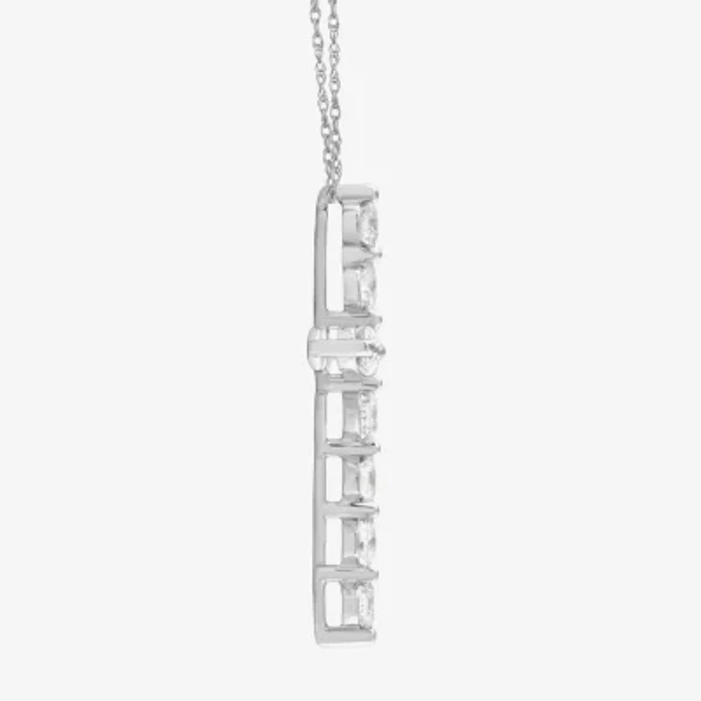 (G / Si2) Womens 1/2 CT. T.W. Lab Grown White Diamond 14K White Gold Cross Pendant Necklace