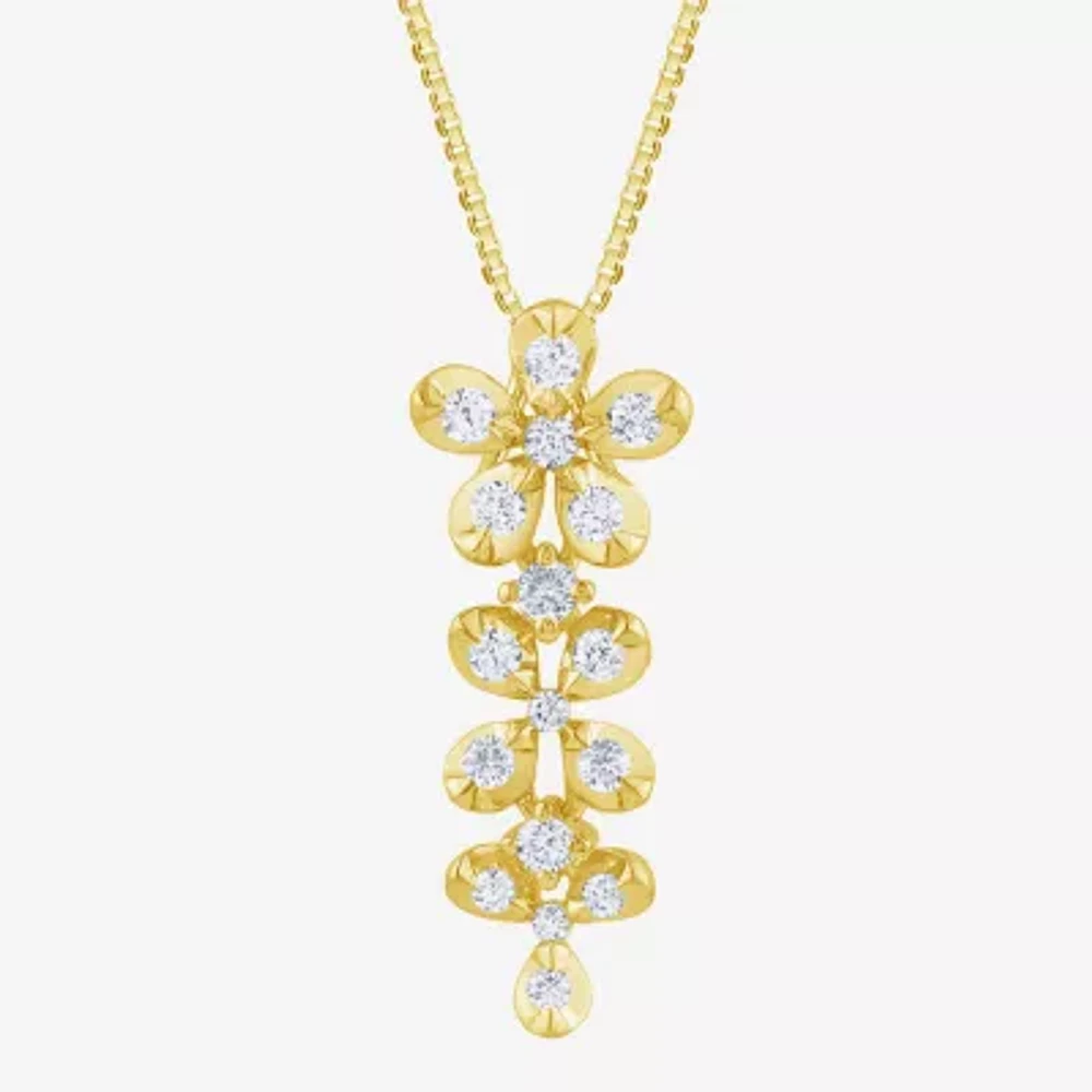 Diamond Blossom (G / Si2) Womens 1/2 CT. T.W. Lab Grown White Diamond 10K Gold Flower Pendant Necklace