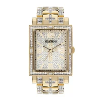 Elgin Mens Crystal-Accent Rectangular Gold-Tone Cross Watch