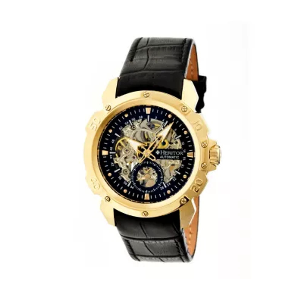 Heritor Automatic Carter Skeleton Dial Leather-Gold/Black Watches