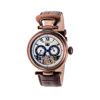 Heritor Automatic Ganzi Mens Leather Day&Date-Bronze/Silver Watches