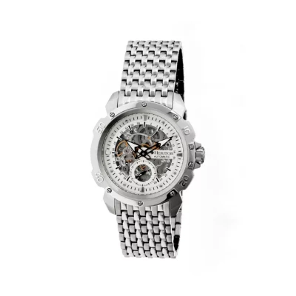 Heritor Automatic Carter Mens Skeleton Dial Bracelet Watch-Silver Tone Watch