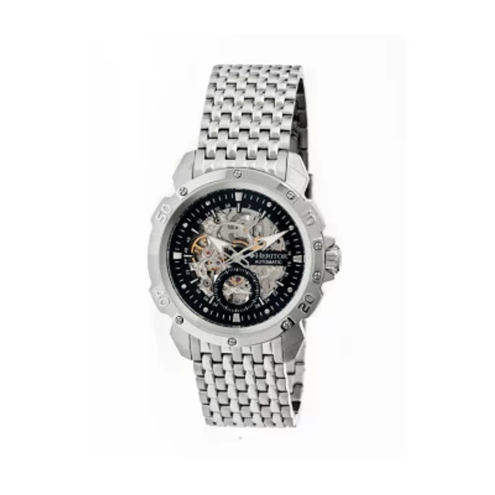 Heritor Automatic Carter Mens Skeleton Dial Bracelet Watch-Silver Tone/Black Watch