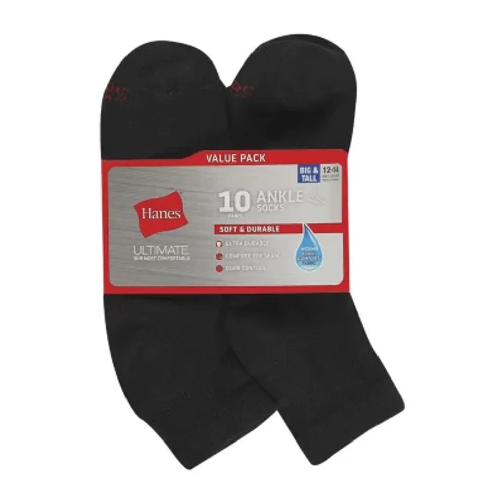 Hanes Ultimate 10 Pair Big and Tall Quarter Ankle Socks Mens