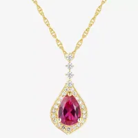 Womens Lab Created Red Ruby 14K Gold Over Silver Pendant Necklace