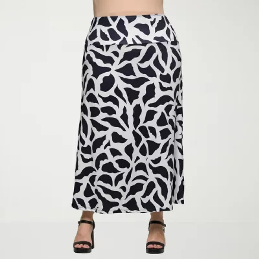 24seven Comfort Apparel Womens Mid Rise Long A-Line Skirt-Plus