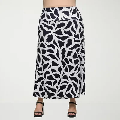 24seven Comfort Apparel Womens Mid Rise Long A-Line Skirt-Plus