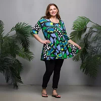 24seven Comfort Apparel Plus Womens Scoop Neck Elbow Sleeve Tunic Top