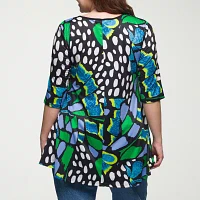 24seven Comfort Apparel Plus Womens Scoop Neck Elbow Sleeve Tunic Top
