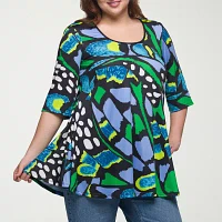 24seven Comfort Apparel Plus Womens Scoop Neck Elbow Sleeve Tunic Top