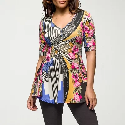 24seven Comfort Apparel Womens V Neck Elbow Sleeve Tunic Top