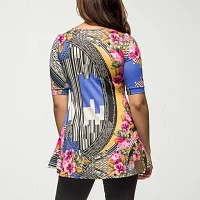 24seven Comfort Apparel Womens V Neck Elbow Sleeve Tunic Top