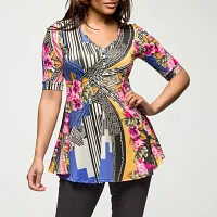 24seven Comfort Apparel Womens V Neck Elbow Sleeve Tunic Top