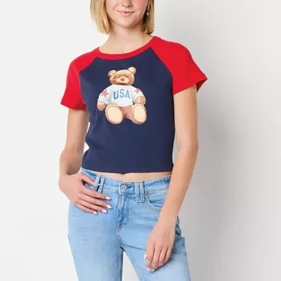 Juniors Womens Crew Neck Short Sleeve Graphic T-Shirt