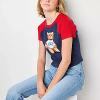 Juniors Womens Crew Neck Short Sleeve Graphic T-Shirt