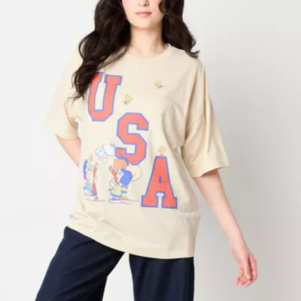 Juniors Womens Crew Neck Short Sleeve Graphic T-Shirt