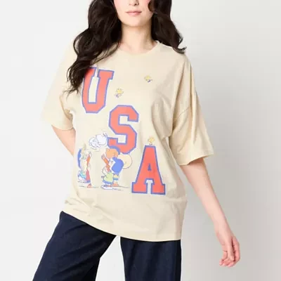 Juniors Womens Crew Neck Short Sleeve Graphic T-Shirt