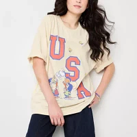 Juniors Womens Crew Neck Short Sleeve Graphic T-Shirt