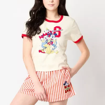 Juniors Womens Crew Neck Short Sleeve Mickey and Friends Graphic T-Shirt
