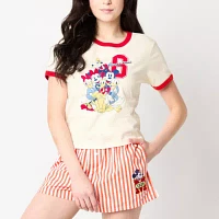 Juniors Womens Crew Neck Short Sleeve Mickey and Friends Graphic T-Shirt