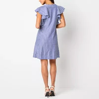 52seven Womens Short Sleeve Striped Shift Dress