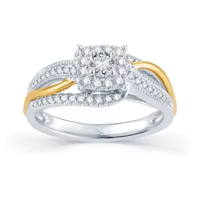 Womens 1/2 CT. T.W. Natural White Diamond 14K Gold Cushion Halo Engagement Ring