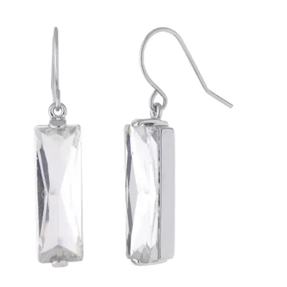 Sparkle Allure Crystal Pure Silver Over Brass Rectangular Drop Earrings