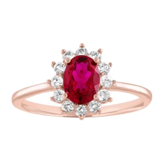 FINE JEWELRY Womens Lab Created Red Ruby 10K Rose Gold Cocktail Ring