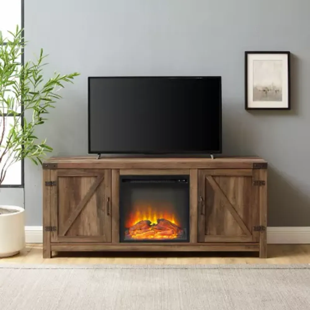 58" Barn Door Fireplace TV Stand"