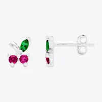 Itsy Bitsy Crystal Sterling Silver 8.8mm Cherries Stud Earrings