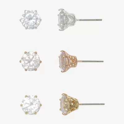 Mixit Hypoallergenic Tri Tone Stud 3 Pair Cubic Zirconia Earring Set