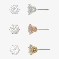 Mixit Hypoallergenic Tri Tone Stud 3 Pair Cubic Zirconia Earring Set