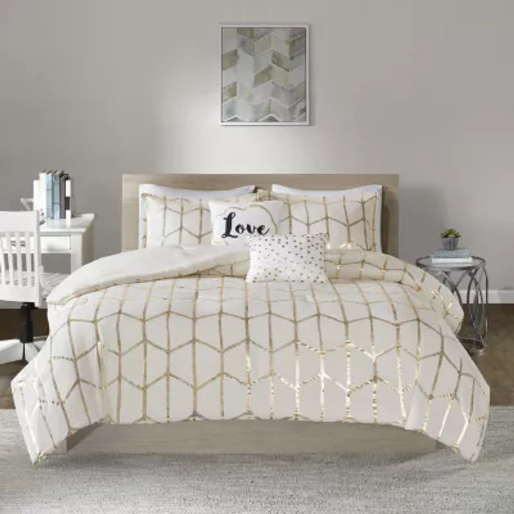 Intelligent Design Khloe Metallic Printed Comforter Set with decorative pillows