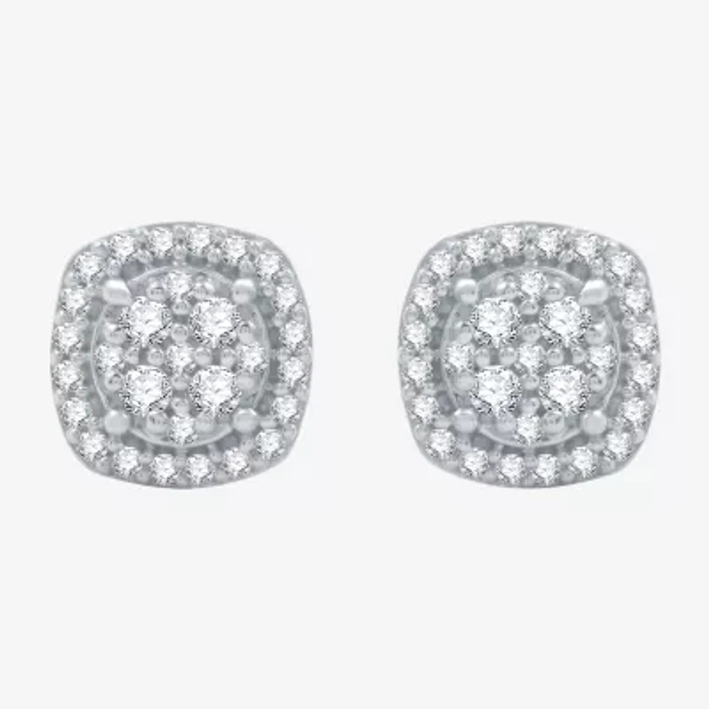 Diamond Blossom 1/4 CT. T.W. Natural White Diamond 10K White Gold 7mm Cushion Stud Earrings