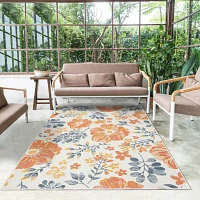 LR Home Bless Floral Indoor Outdoor Rectangular Area Rug