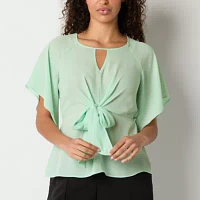 Bold Elements Womens Keyhole Neck Short Sleeve Blouse