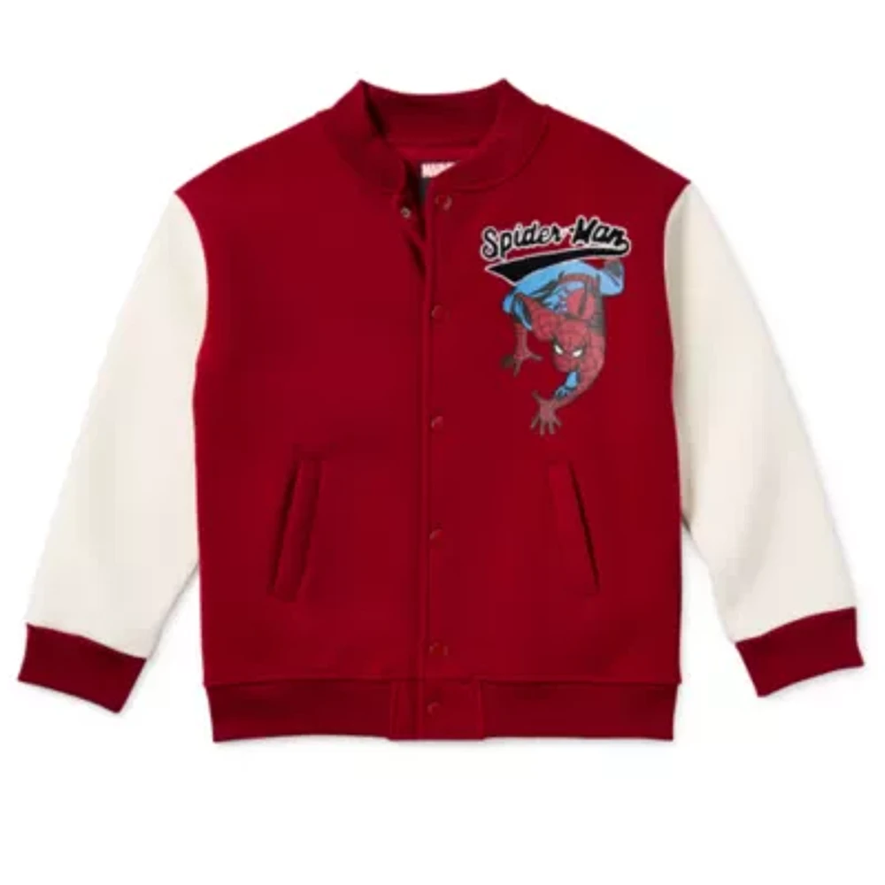 Disney Collection Little & Big Boys Fleece Spiderman Lightweight Varsity Jacket