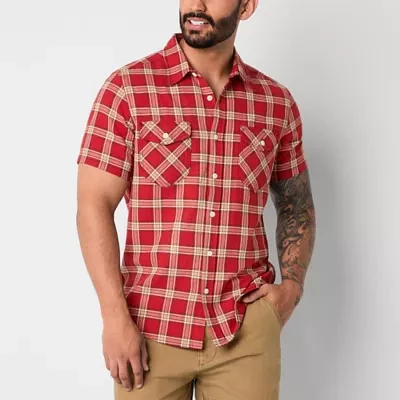 Frye and Co. Mens Regular Fit Short Sleeve Plaid Button-Down Shirt