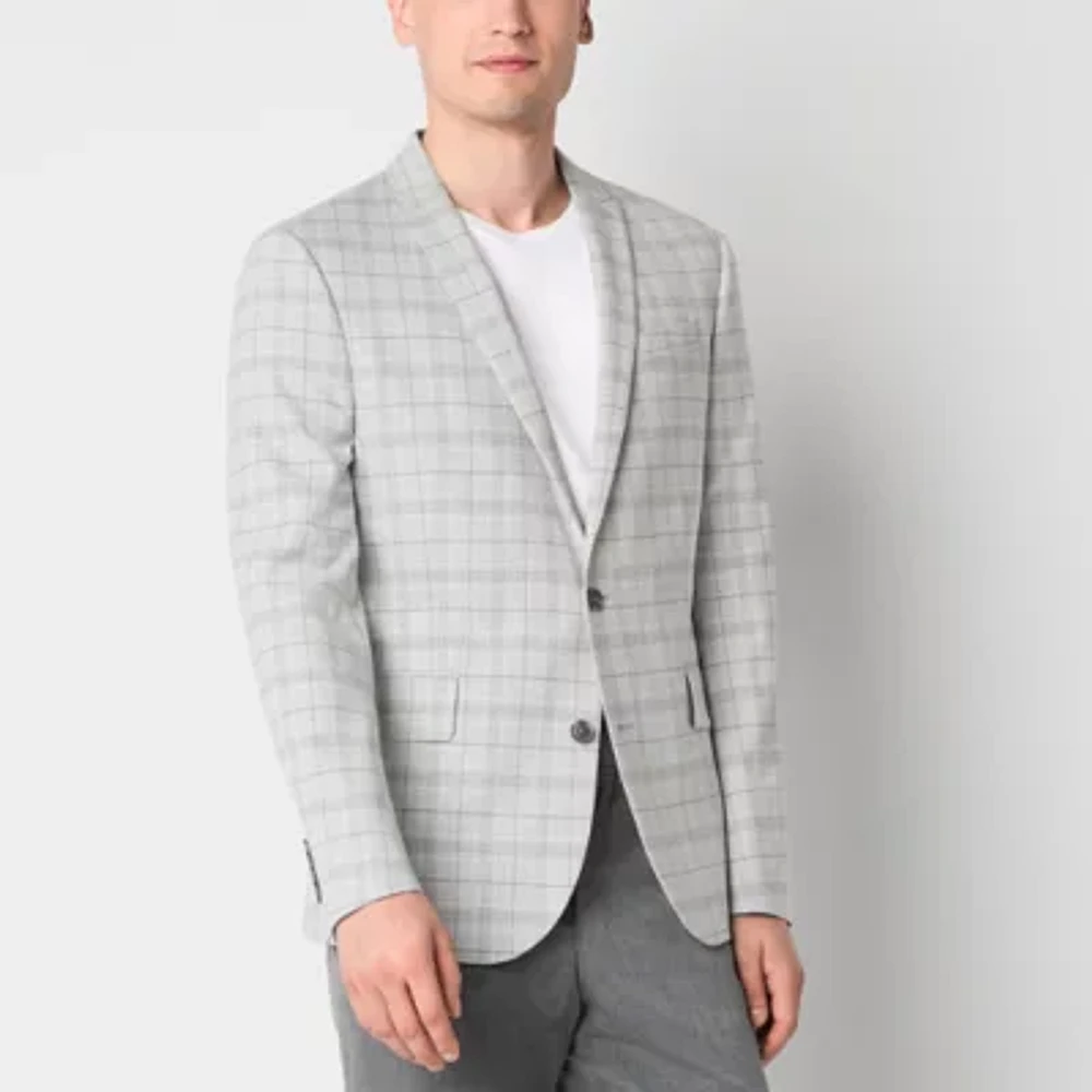 J. Ferrar Mens Plaid Classic Fit Sport Coat