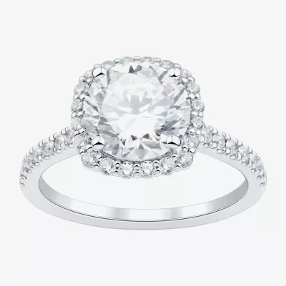 (H-I / Si1-Si2) Womens 3 CT. T.W. Lab Grown White Diamond 14K Gold Round Side Stone Halo Engagement Ring