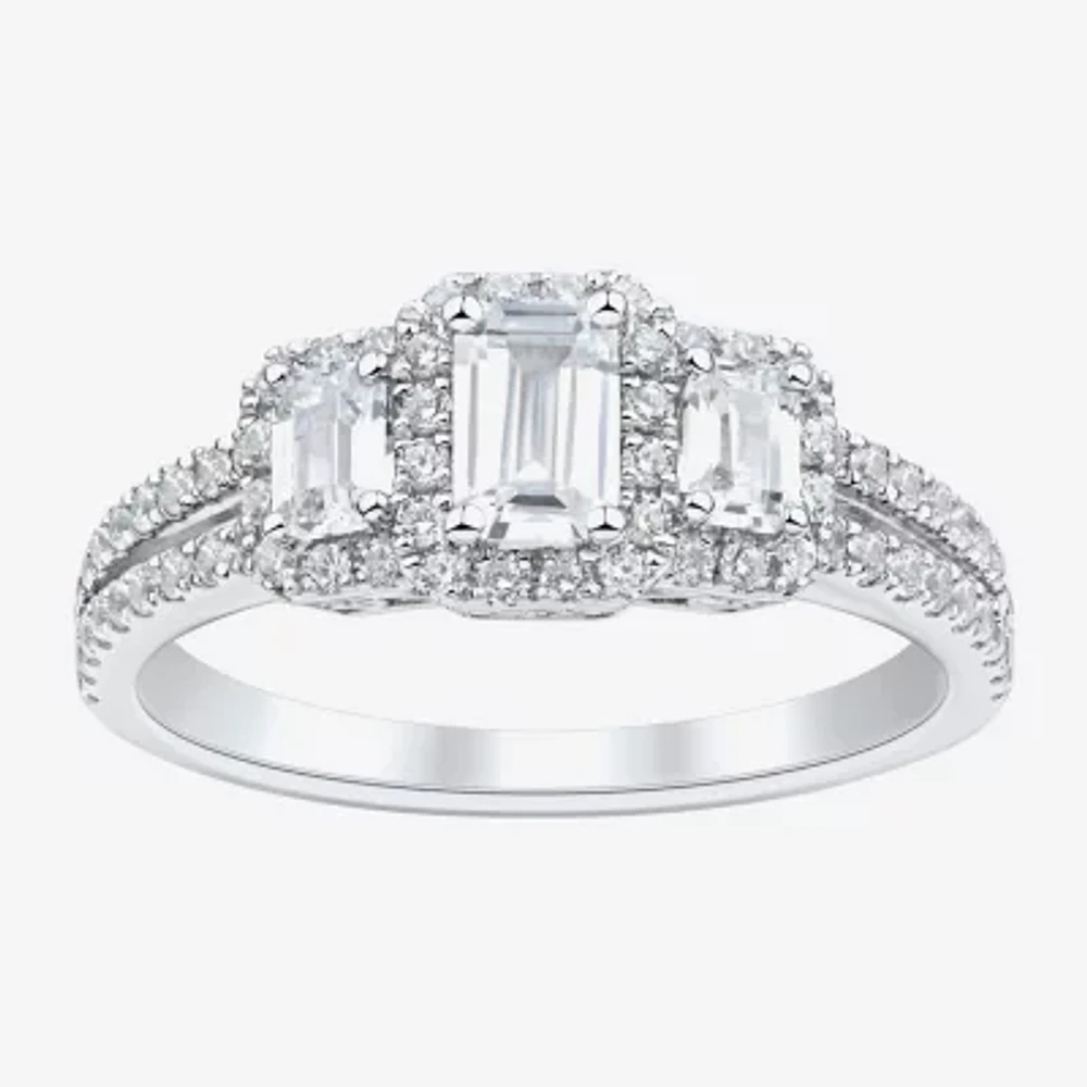 (H-I / Si1-Si2) Womens 1 1/4 CT. T.W. Lab Grown White Diamond Sterling Silver Side Stone 3-Stone Engagement Ring