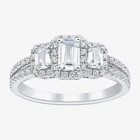 (H-I / Si1-Si2) Womens 1 1/4 CT. T.W. Lab Grown White Diamond Sterling Silver Side Stone 3-Stone Engagement Ring
