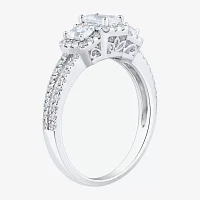 (H-I / Si1-Si2) Womens 1 1/4 CT. T.W. Lab Grown White Diamond Sterling Silver Side Stone 3-Stone Engagement Ring