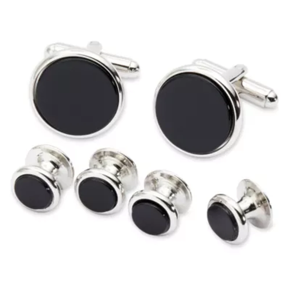 Genuine Black Onyx Formal Set Cuff Links & 4 Shirt Studs