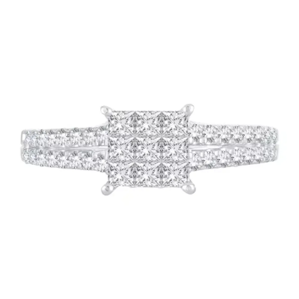 Womens CT. T.W. Natural White Diamond 10K Gold Side Stone Engagement Ring