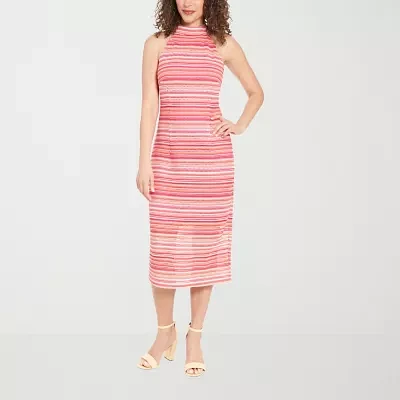 Clover And Sloane Womens Sleeveless Striped Midi Sheath Dress