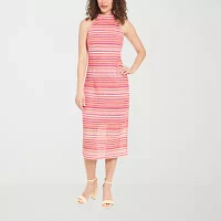 Clover And Sloane Womens Sleeveless Striped Midi Sheath Dress