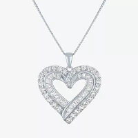 Womens Lab Created White Sapphire Sterling Silver Heart Pendant Necklace