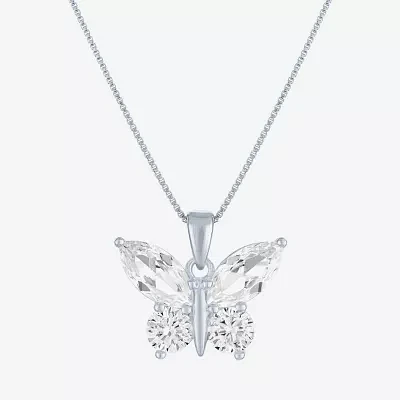 Womens Lab Created White Sapphire Sterling Silver Butterfly Pendant Necklace