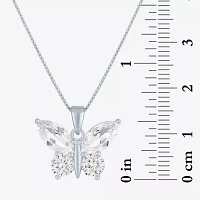 Womens Lab Created White Sapphire Sterling Silver Butterfly Pendant Necklace